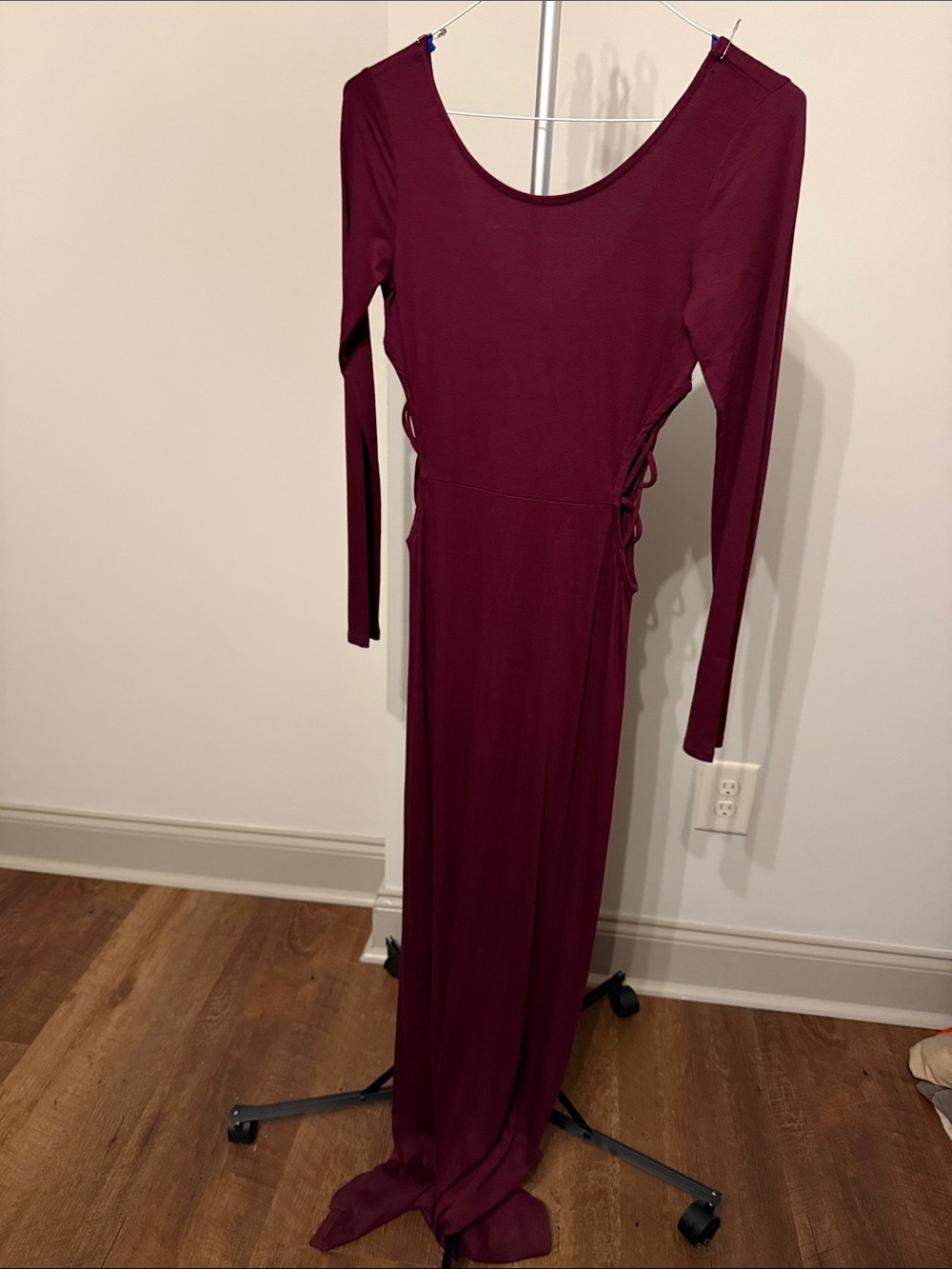 Lush Long-Sleeve Wine Maxi Dress